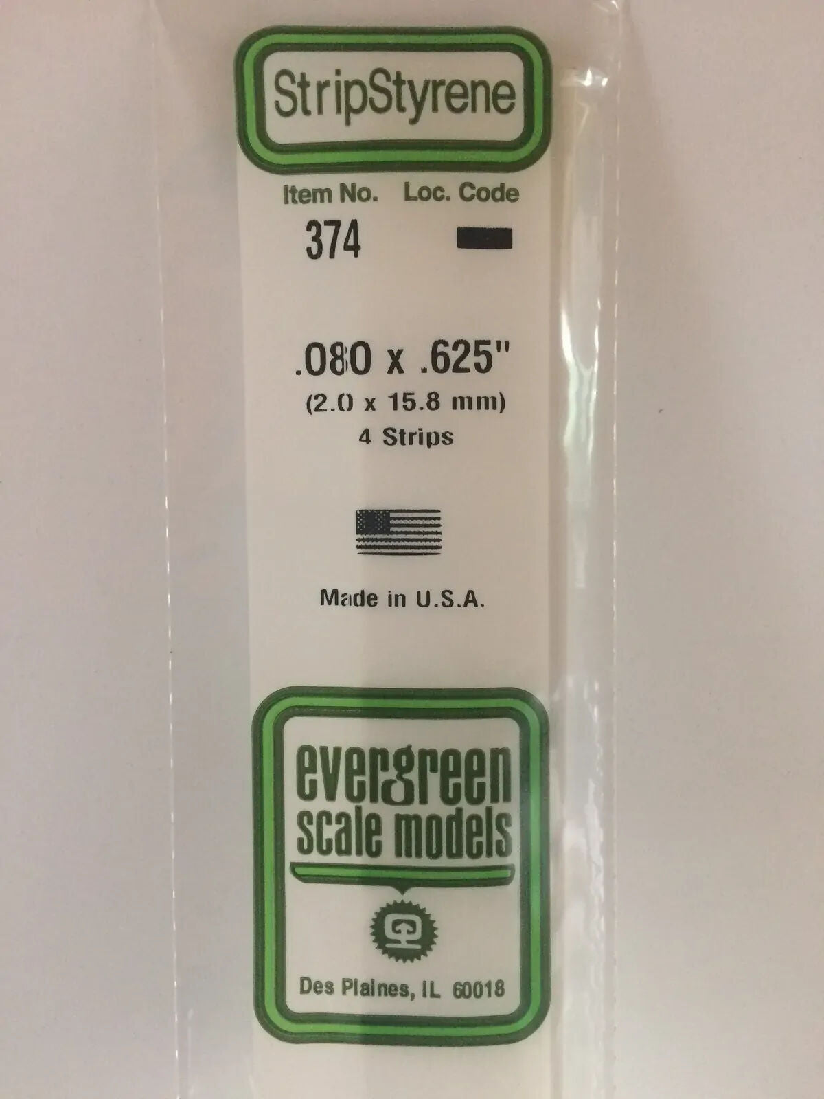 Evergreen White Polystyrene Strip 0.080 x 0.625 x 24" / 2mm x 15.9mm x 61cm (4)