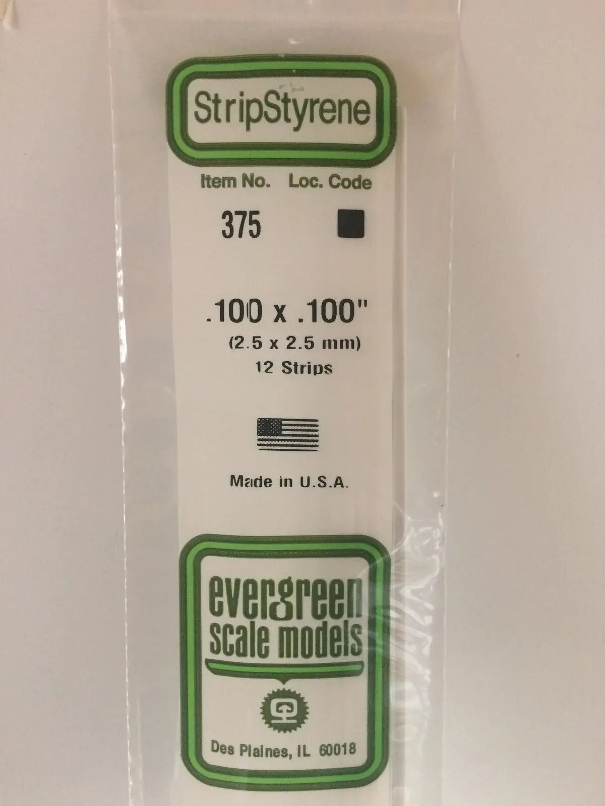 Evergreen White Polystyrene Strip 0.100 x 0.100 x 24" / 2.5mm x 2.5mm x 61cm (12)