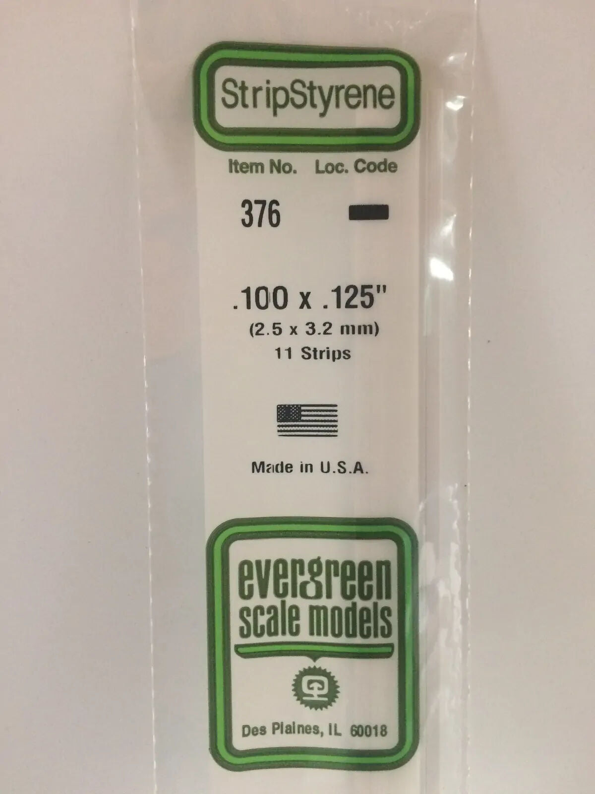 Evergreen White Polystyrene Strip 0.100 x 0.125 x 24" / 2.5mm x 3.2mm x 61cm (11)