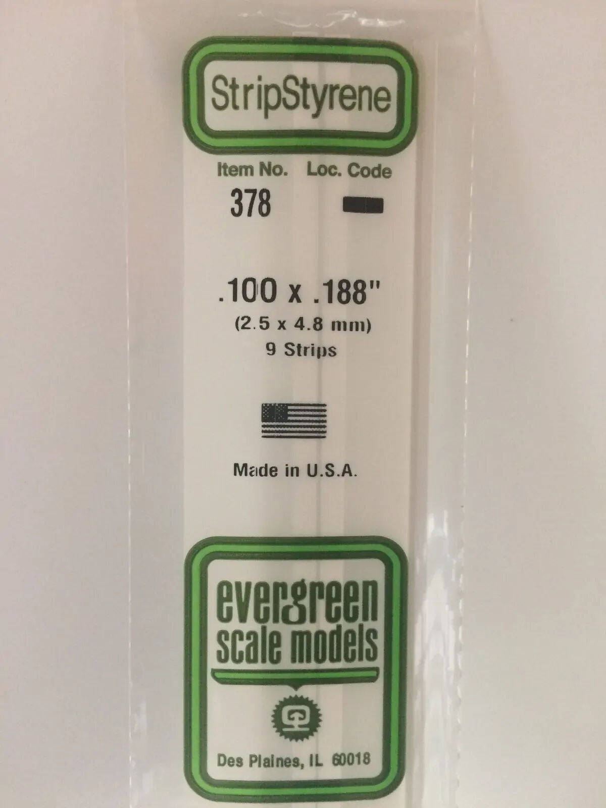 Evergreen White Polystyrene Strip 0.100 x 0.188 x 24" / 2.5mm x 4.8mm x 61cm (9)