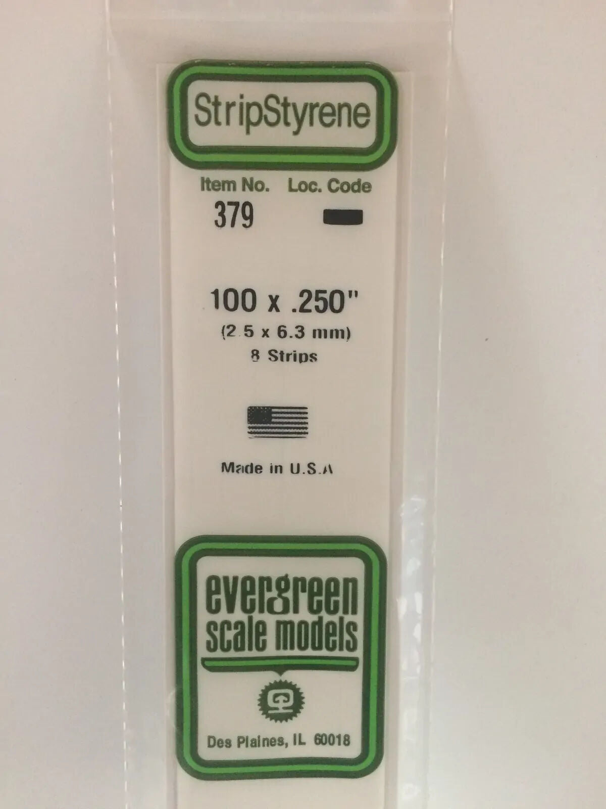 Evergreen White Polystyrene Strip 0.100 x 0.250 x 24" / 2.5mm x 6.4mm x 61cm (8)