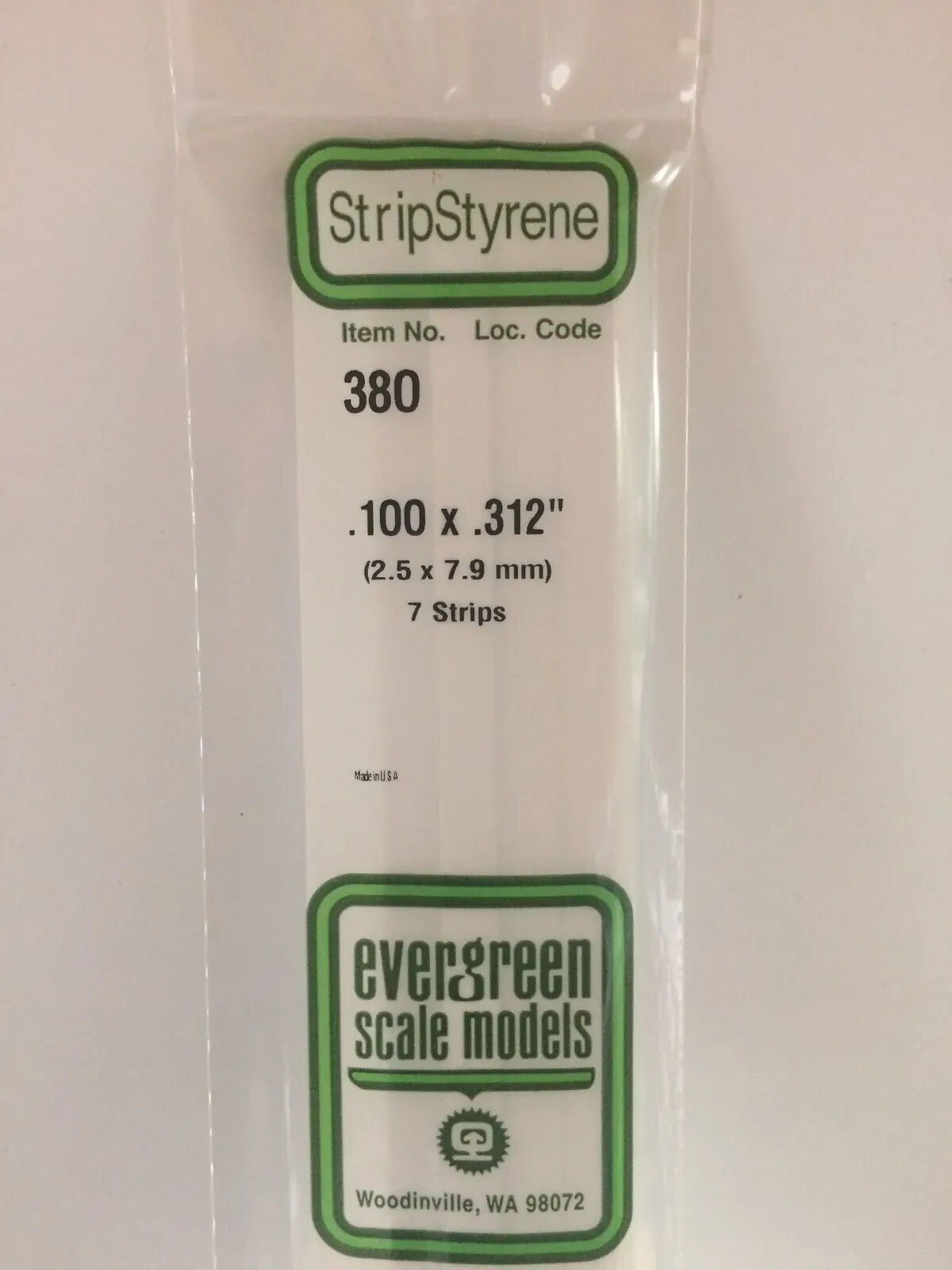 Evergreen White Polystyrene Strip 0.100 x 0.312 x 24" / 2.5mm x 7.9mm x 61cm (7)