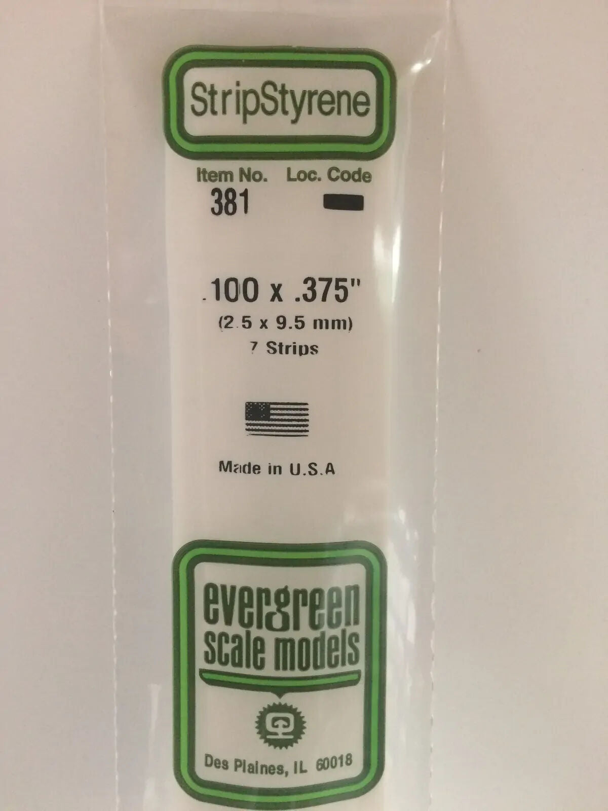 Evergreen White Polystyrene Strip 0.100 x 0.375 x 24" / 2.5mm x 9.5mm x 61cm (7)