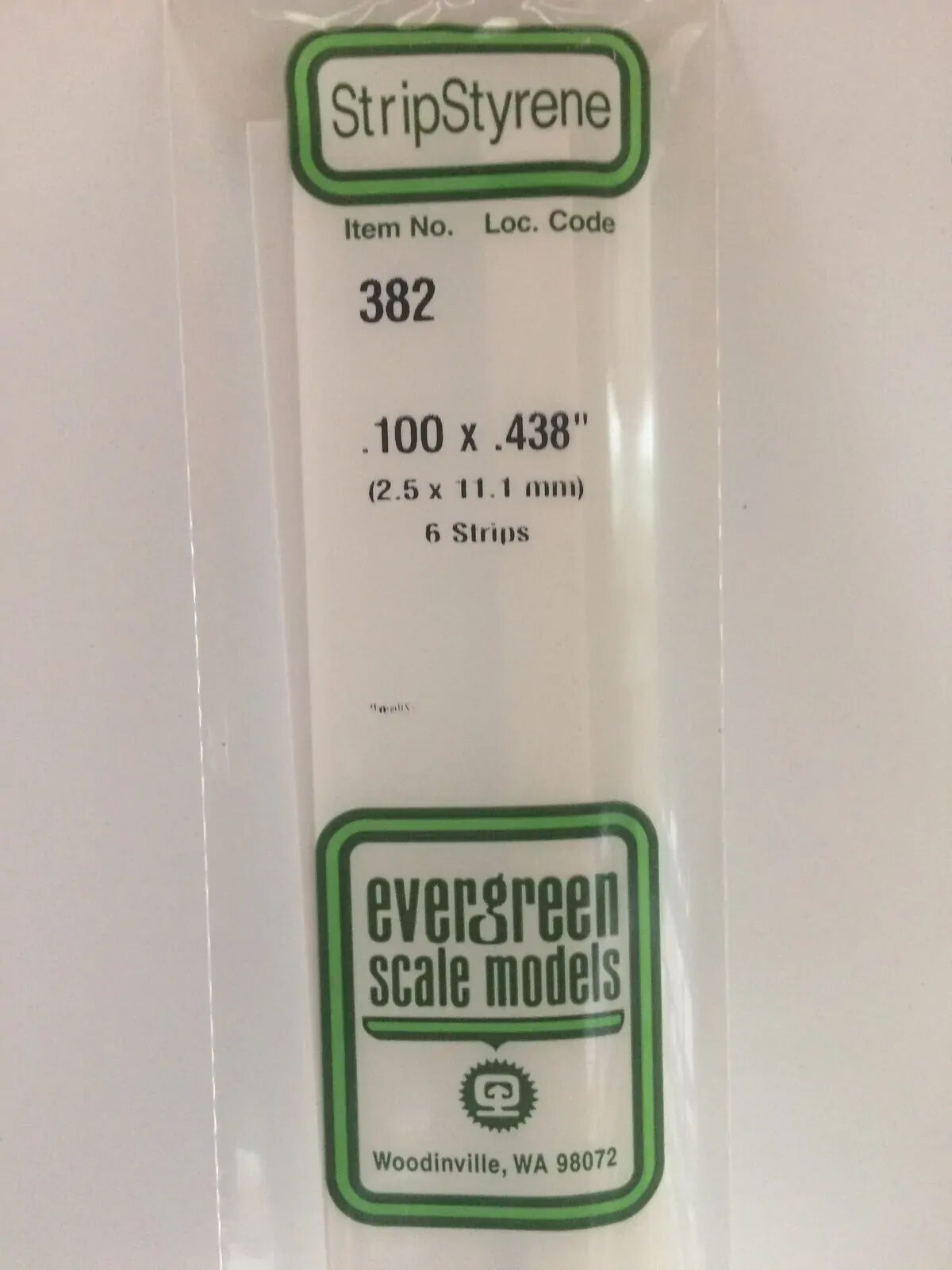 Evergreen White Polystyrene Strip 0.100 x 0.438 x 24" / 2.5mm x 11.1mm x 61cm (6)