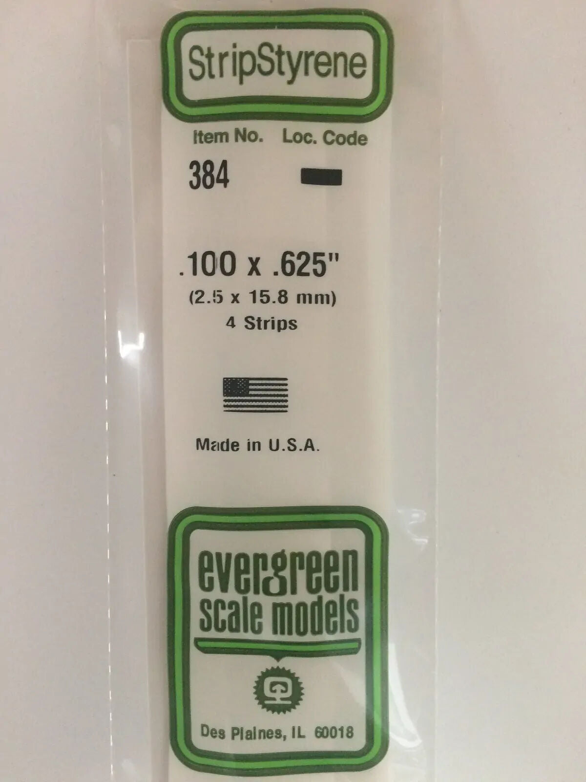 Evergreen White Polystyrene Strip 0.100 x 0.625 x 24" / 2.5mm x 15.9mm x 61cm (4)