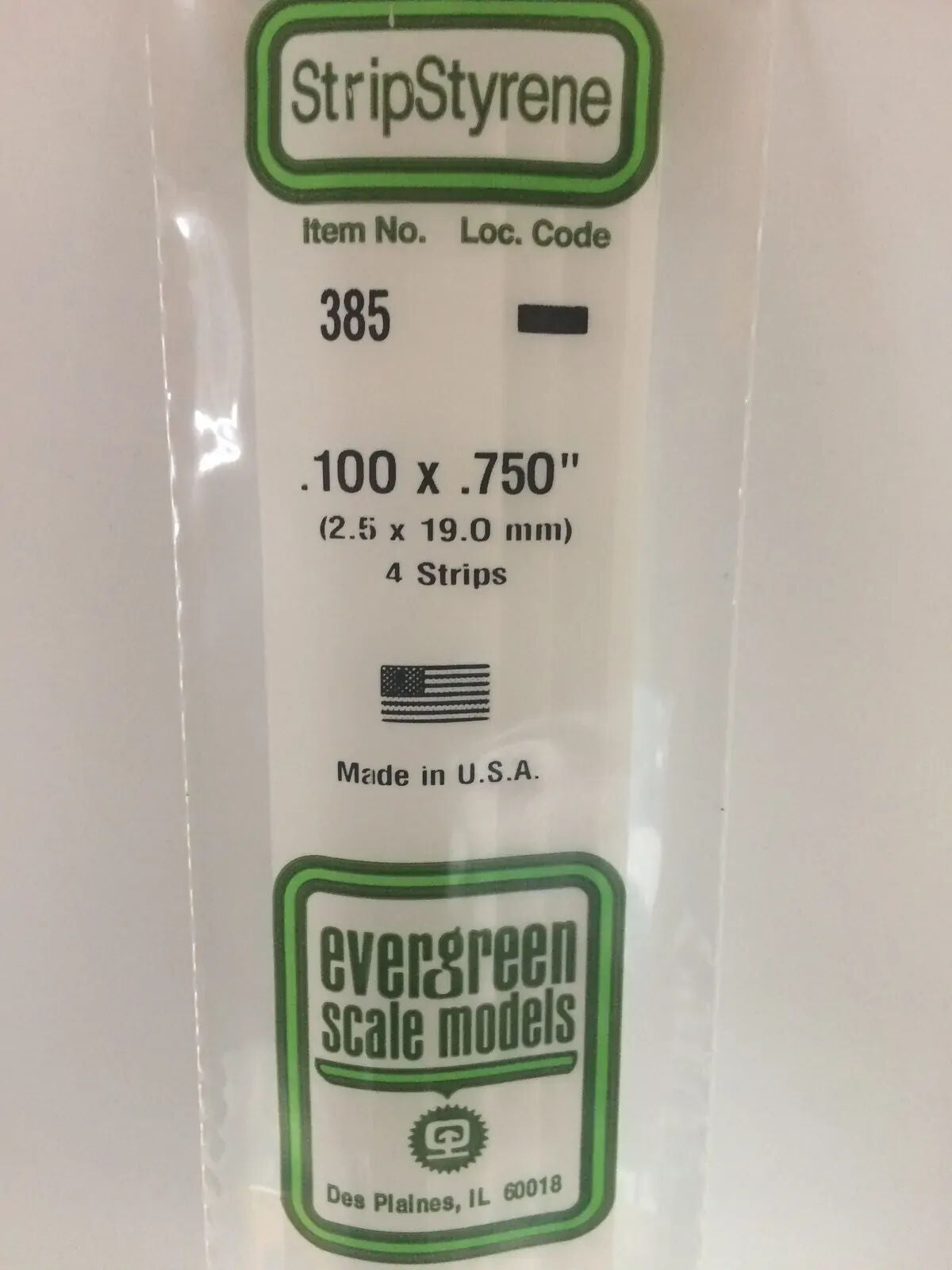 Evergreen White Polystyrene Strip 0.100 x 0.750 x 24" / 2.5mm x 19.1mm x 61cm (4)