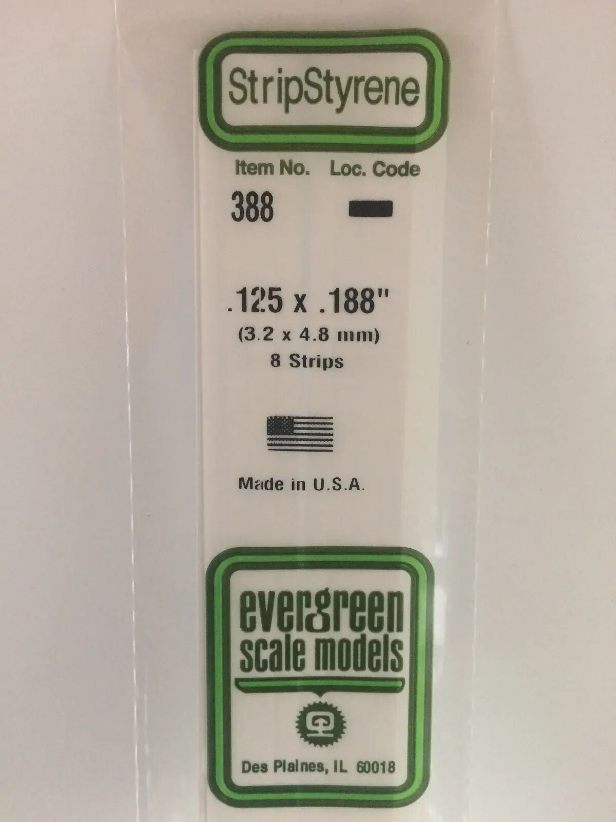 Evergreen White Polystyrene Strip 0.125 x 0.188 x 24" / 3.2mm x 4.8mm x 61cm (8)