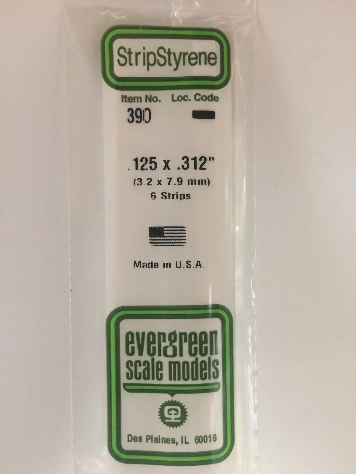 Evergreen White Polystyrene Strip 0.125 x 0.312 x 24" / 3.2mm x 7.9mm x 61cm (6)