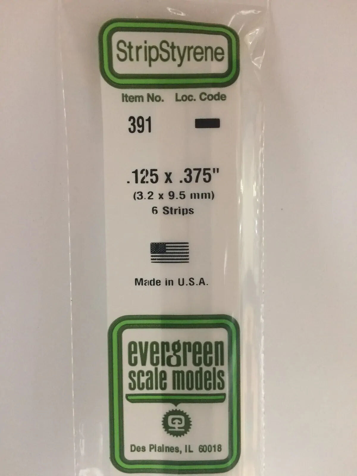 Evergreen White Polystyrene Strip 0.125 x 0.375 x 24" / 3.2mm x 9.5mm x 61cm (6)