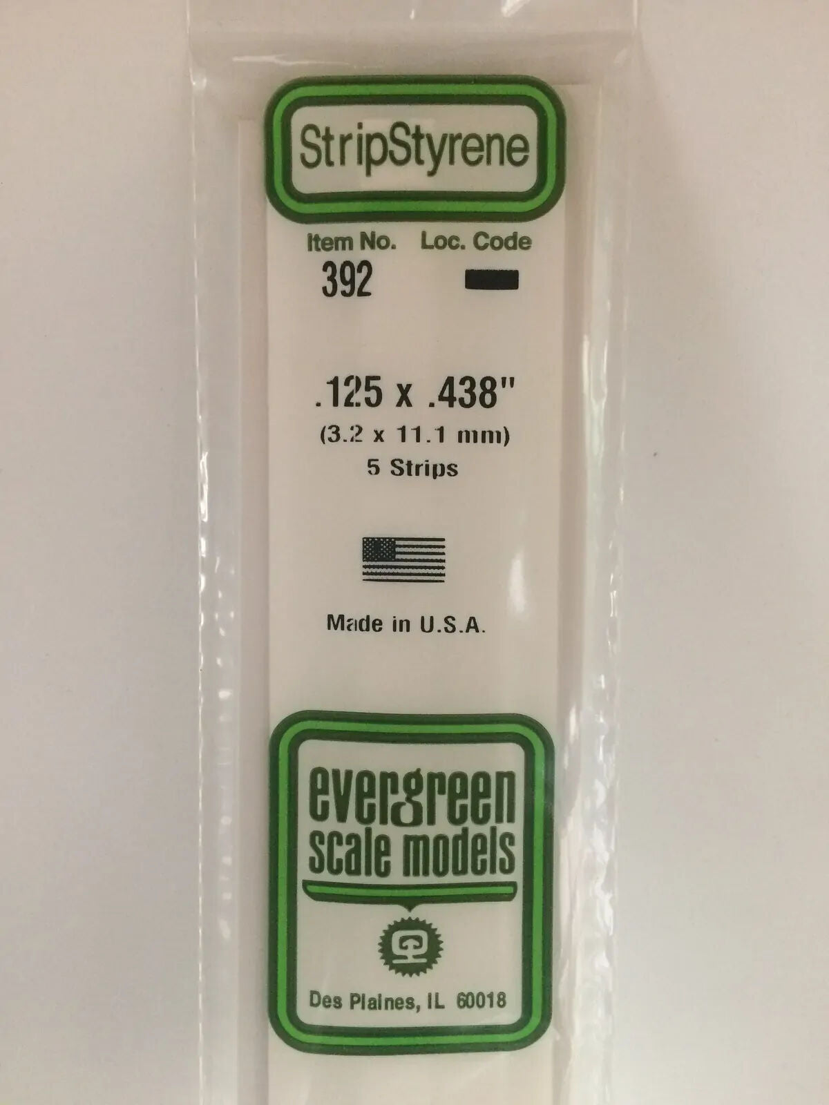 Evergreen White Polystyrene Strip 0.125 x 0.438 x 24" / 3.2mm x 11.1mm x 61cm (5)
