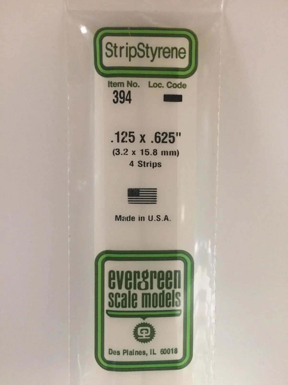 Evergreen White Polystyrene Strip 0.125 x 0.625 x 24" / 3.2mm x 15.9mm x 61cm (4)