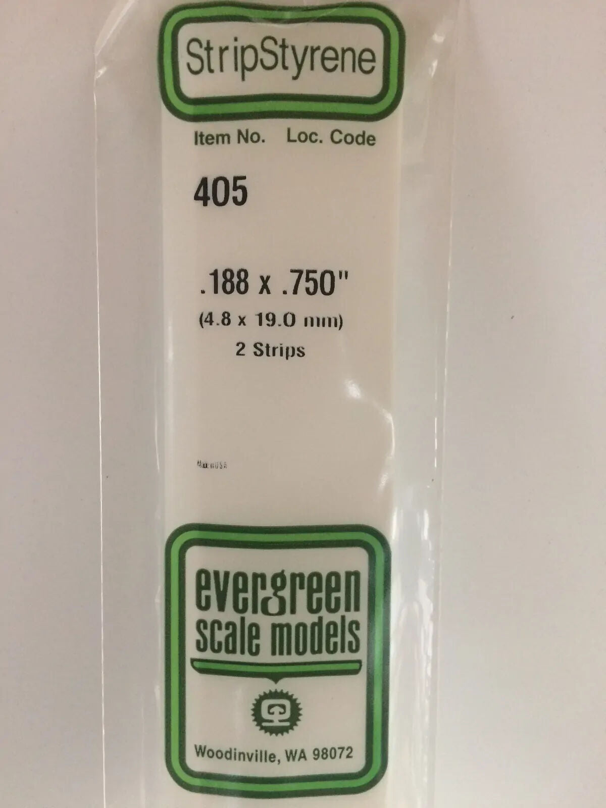 Evergreen White Polystyrene Strip 0.188 x 0.750 x 24" / 4.8mm x 19.1mm x 61cm (2)