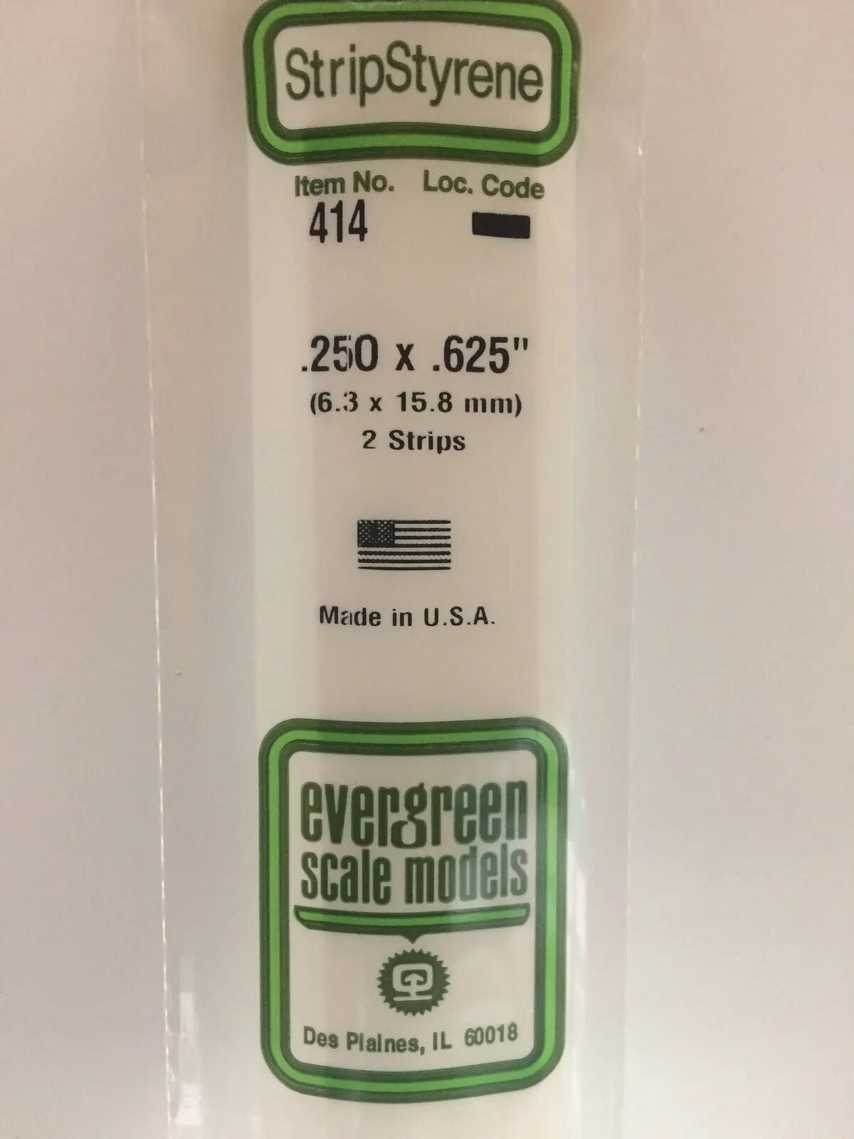Evergreen White Polystyrene Strip 0.250 x 0.625 x 24" / 6.4mm x 15.9mm x 61cm (2)