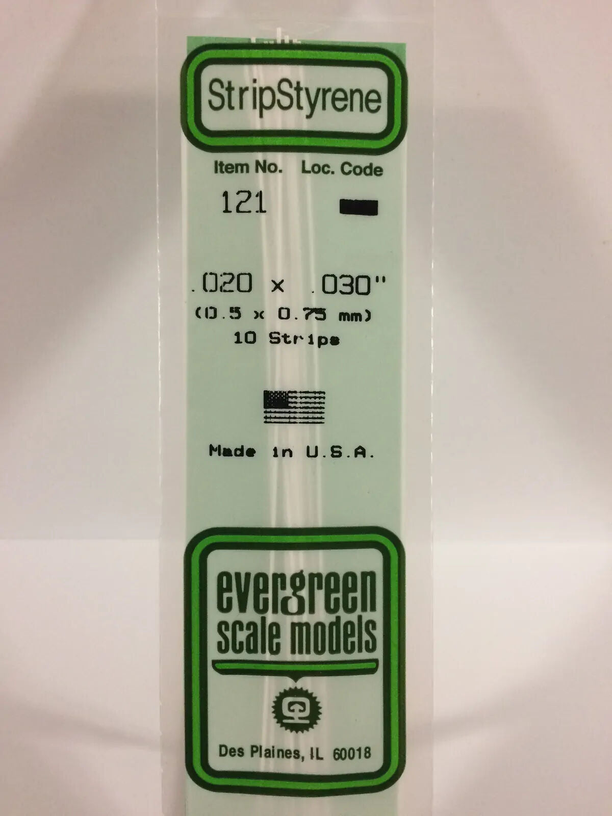 Evergreen White Polystyrene O-Scale Strip 0.042 x 0.208 x 14" / 1.1mm x 5.3mm x 36cm (8)