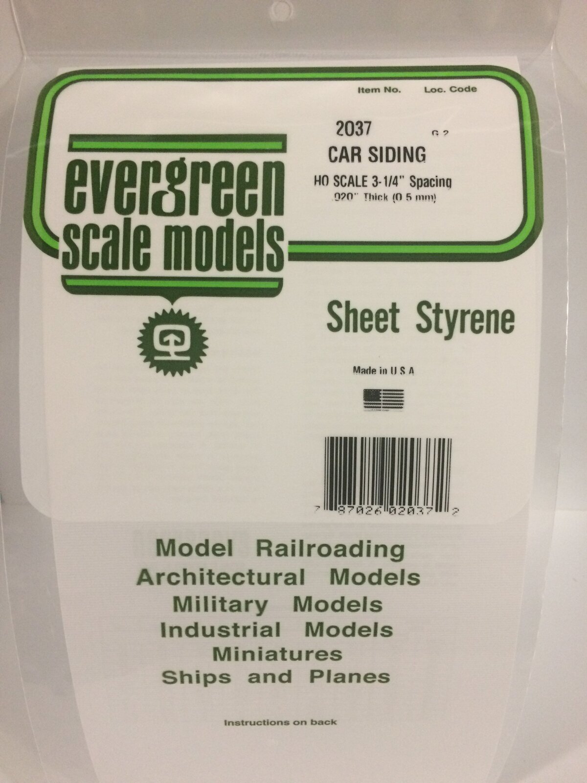Evergreen White Polystyrene HO-Scale Car Siding Sheet 0.02 x 6 x 12" / 0.51mm x 15cm x 30cm (1)