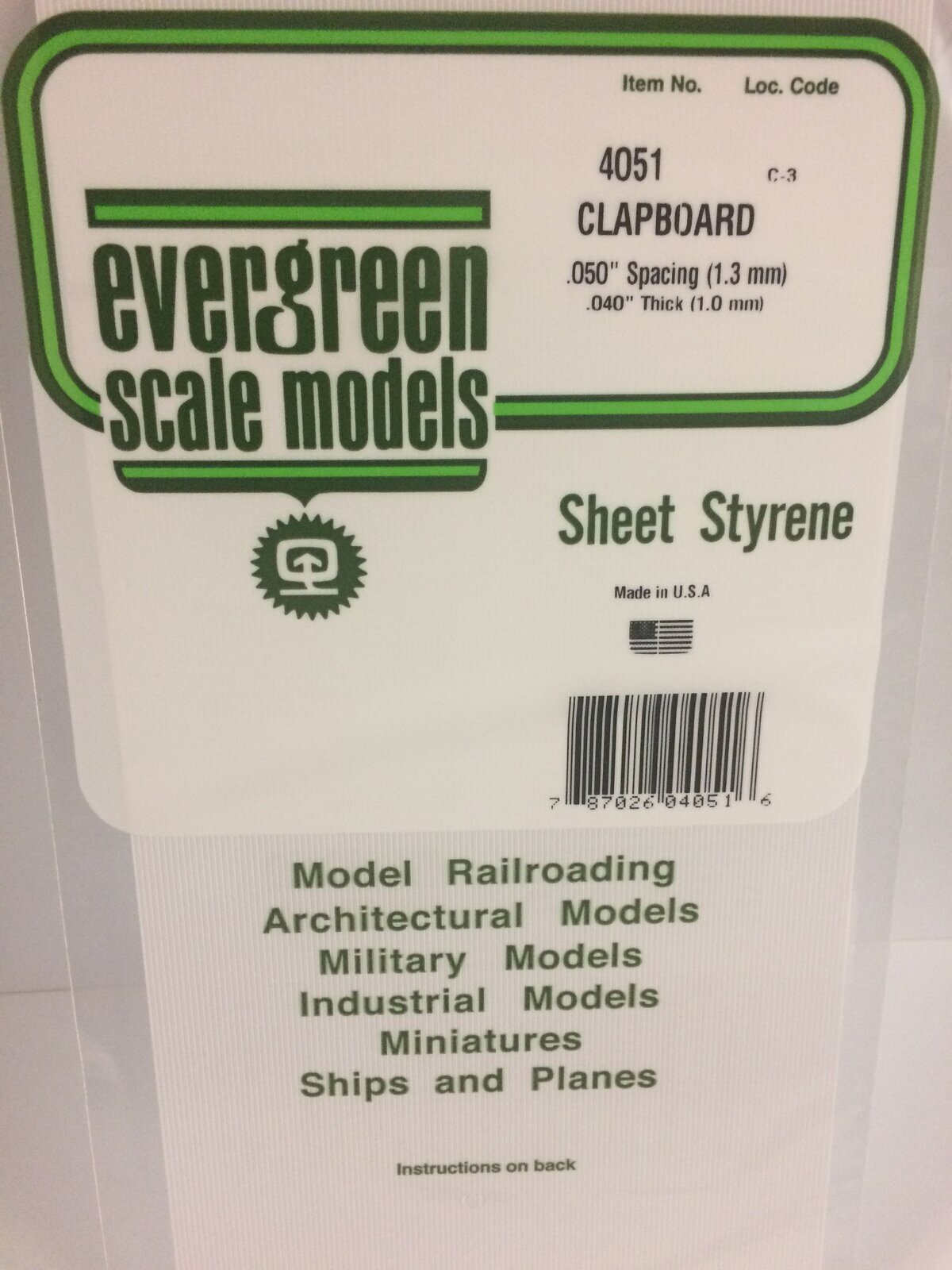 Evergreen White Polystyrene Clapboard Siding Sheet 0.050 x 6 x 12" / 1.3mm x 15cm x 30cm (1)
