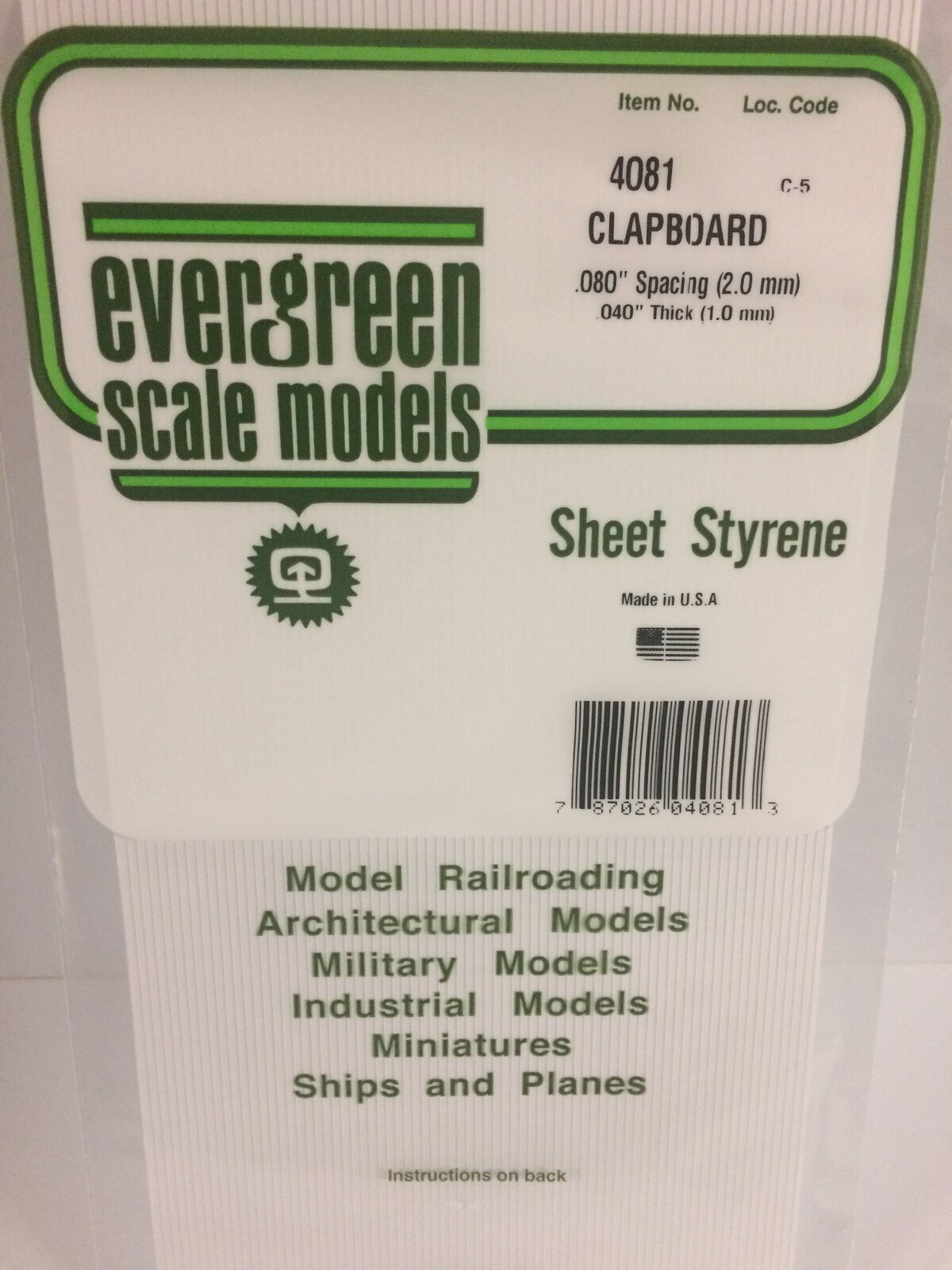 Evergreen White Polystyrene Clapboard Siding Sheet 0.080 x 6 x 12" / 2mm x 15cm x 30cm (1)