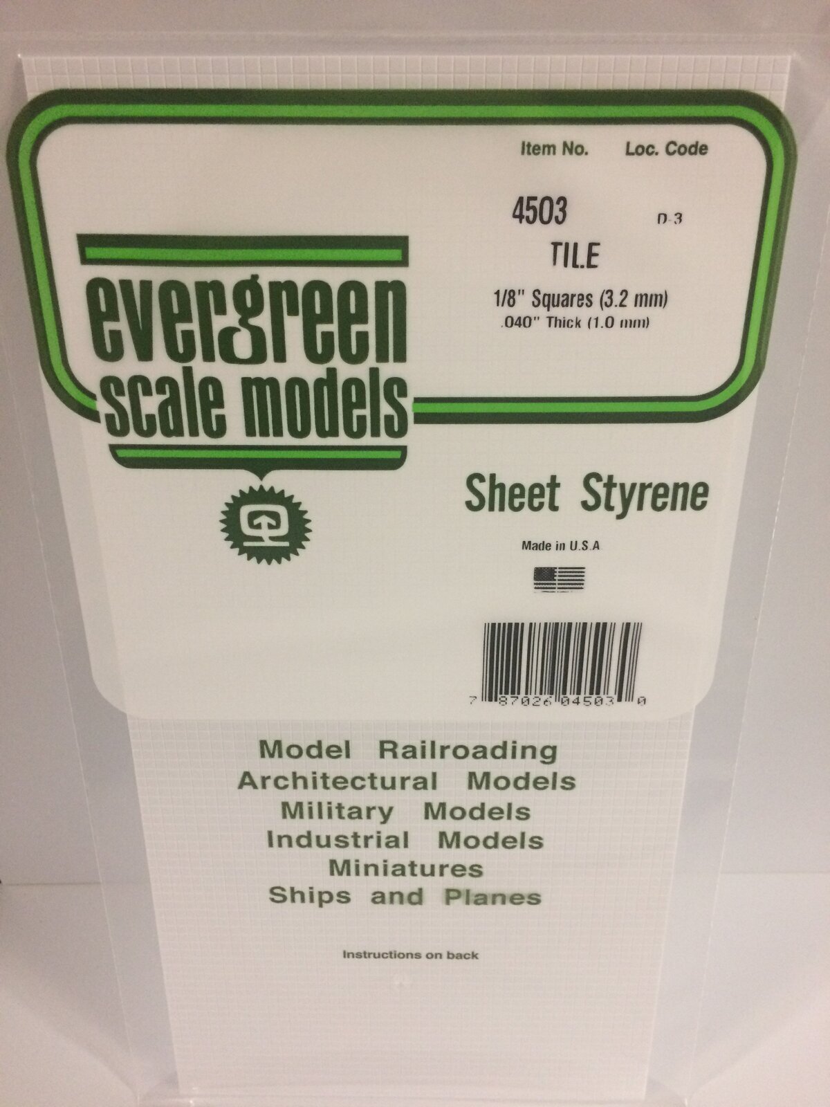 Evergreen White Polystyrene Square Tile 0.125 x 6 x 12" / 3.2mm x 15cm x 30cm (1)