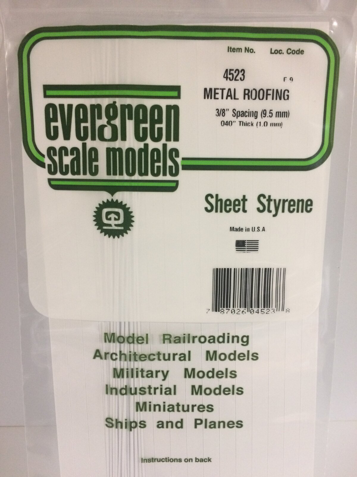 Evergreen White Polystyrene Seam Roof Sheet 0.375 x 6 x 12" / 9.5mm x 15cm x 30cm (1)