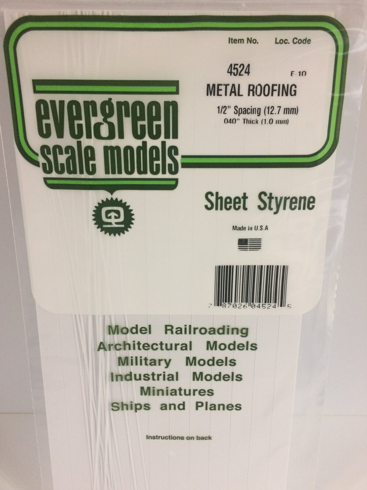 Evergreen White Polystyrene Seam Roof Sheet 0.500 x 6 x 12" / 12.7mm x 15cm x 30cm (1)