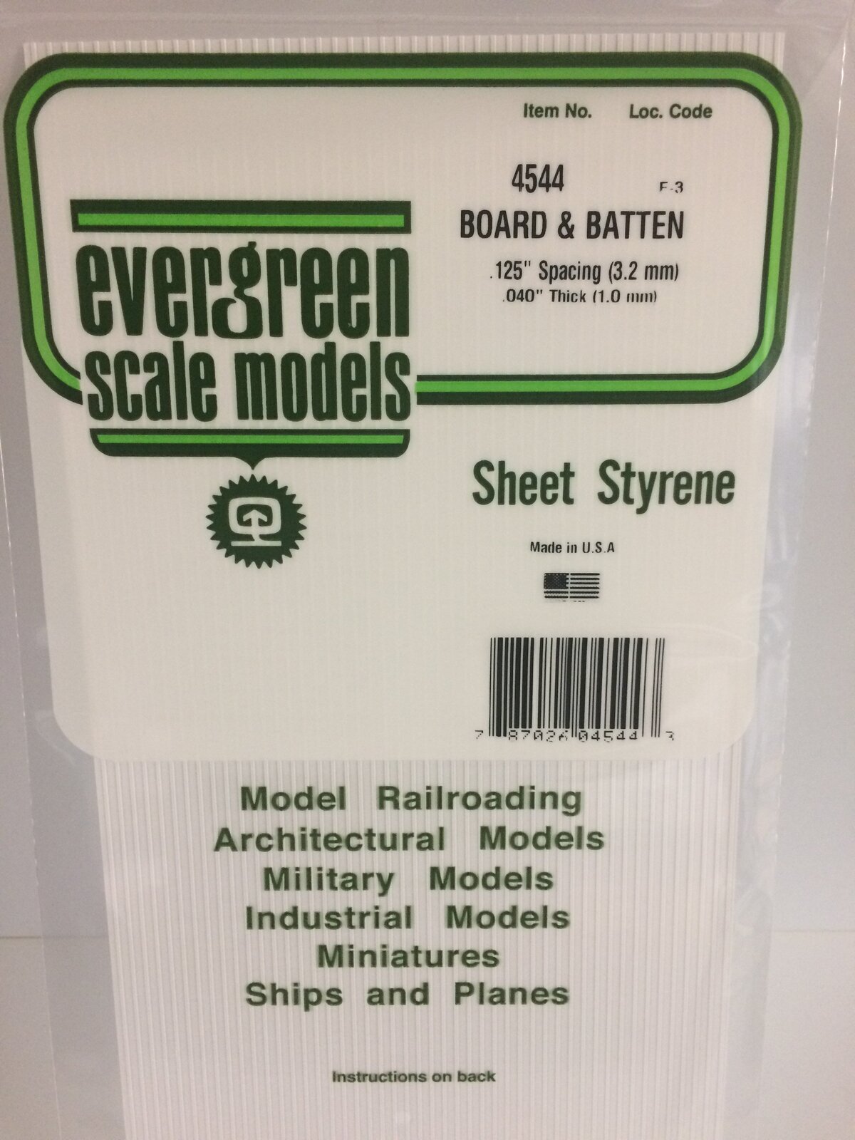 Evergreen White Polystyrene Board & Batten Sheet 0.125 x 6 x 12" / 3.2mm x 15cm x 30cm (1)
