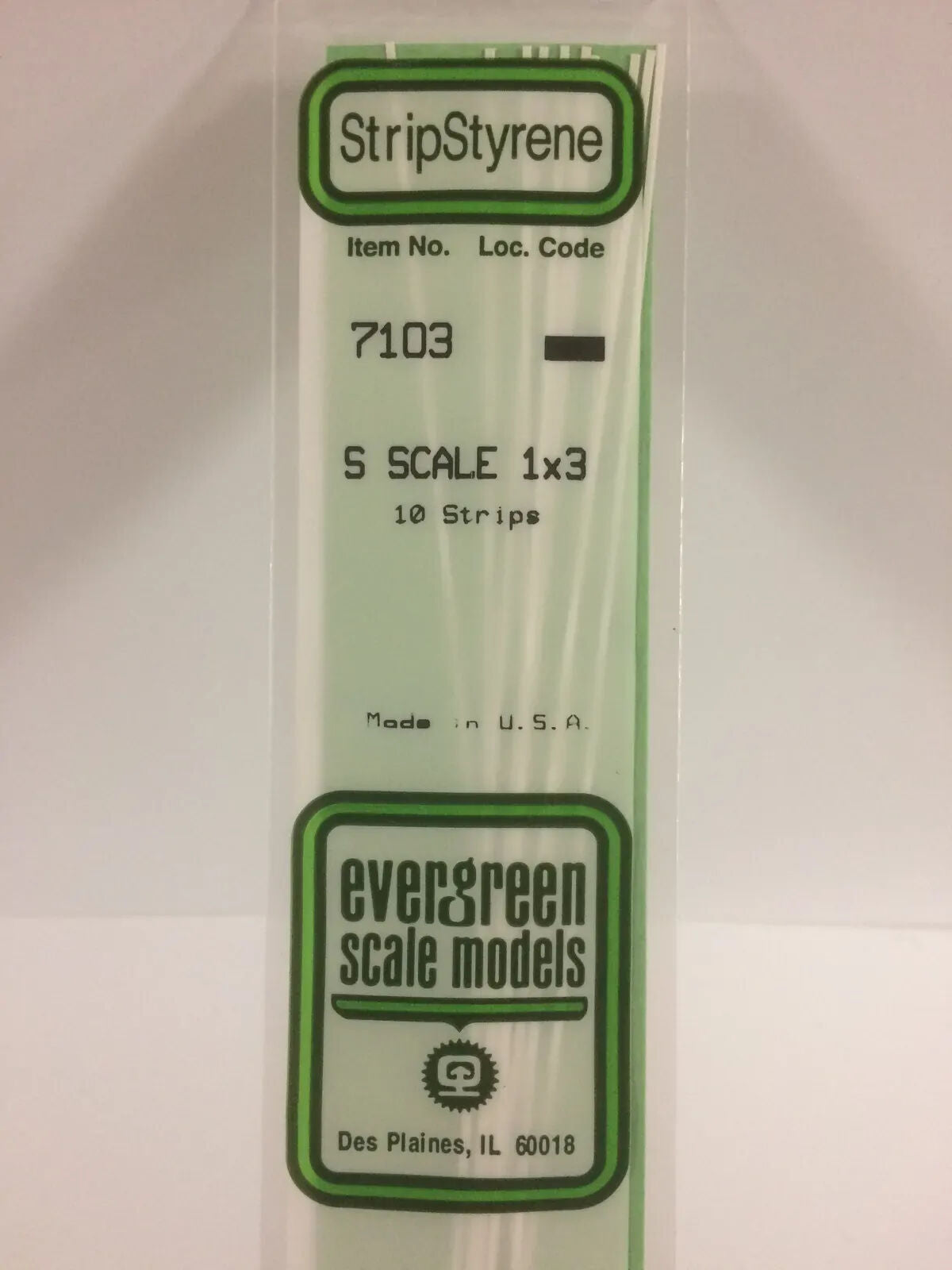 Evergreen White Polystyrene S-Scale Strip 0.016 x 0.047 x 14" (10)