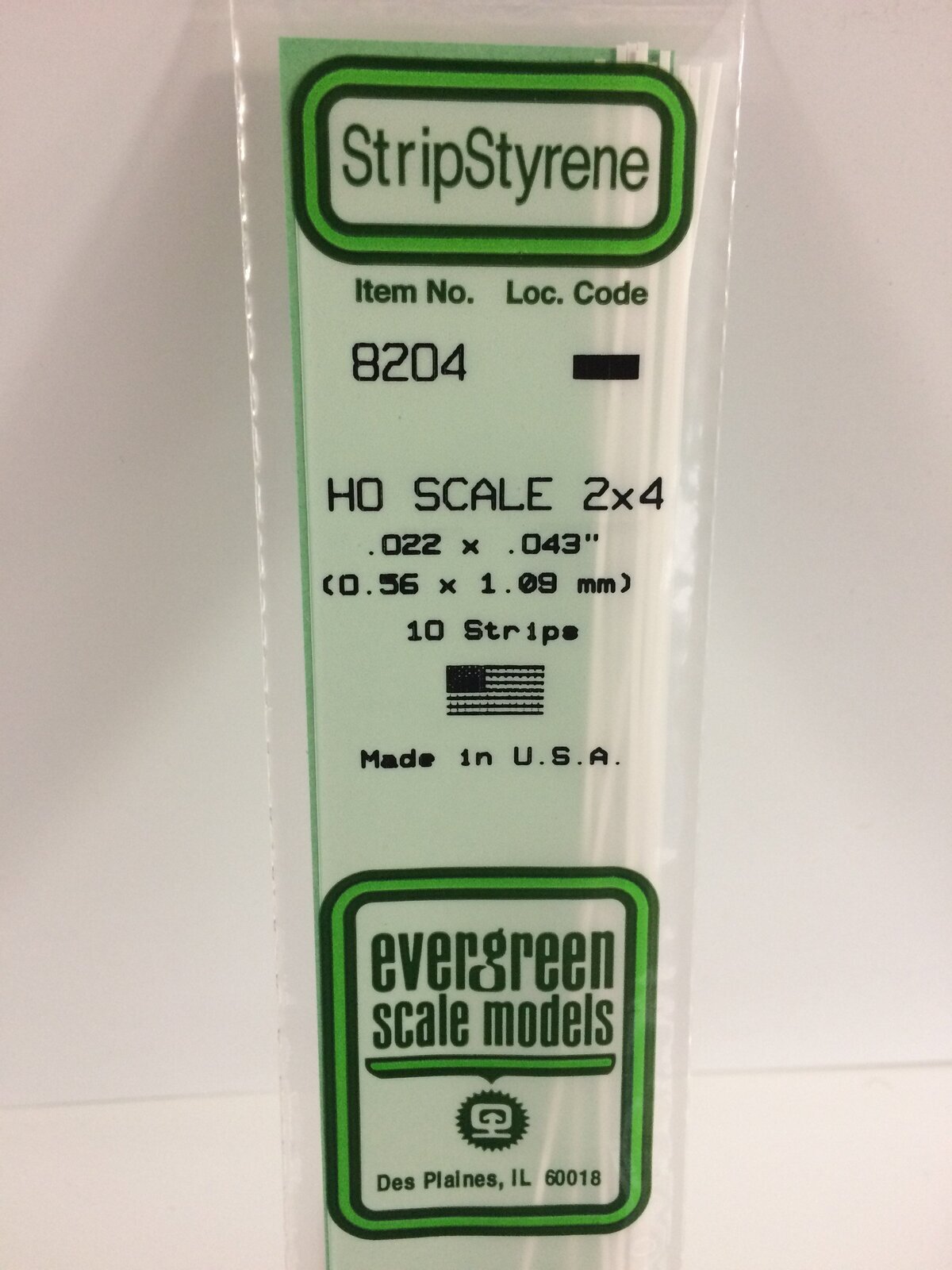 Evergreen White Polystyrene HO Scale Strip 0.023 x 0.046 x 14" (10)