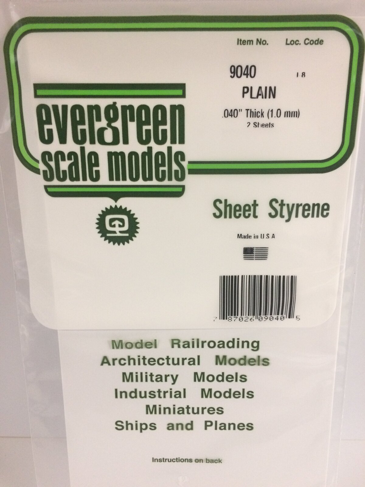 Evergreen White Polystyrene Sheet 0.040 x 6 x 12" / 1mm x 15cm x 30cm (2)