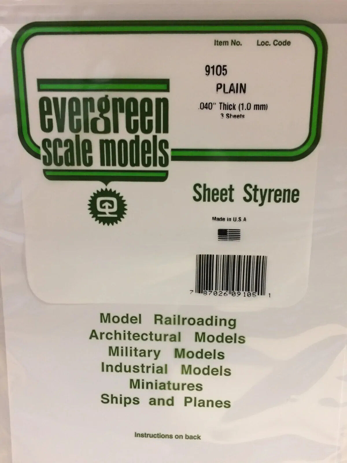 Evergreen White Polystyrene Sheet 0.040 x 8 x 21" / 1mm x 20cm x 53cm (3)