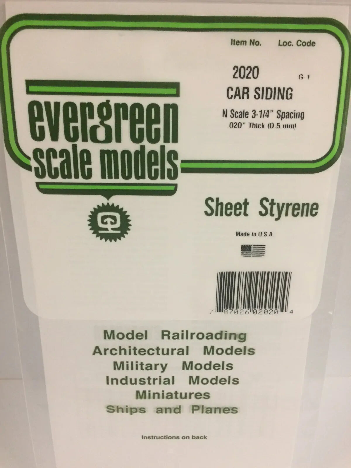 Evergreen White Polystyrene N-Scale Car Siding Sheet 0.02 x 12 x 24" / 0.5mm x 30cm x 61cm (1)