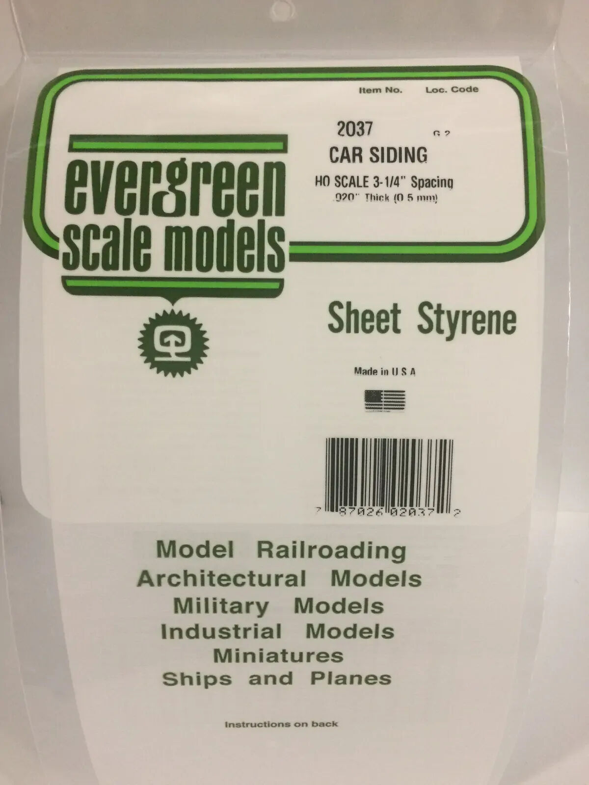 Evergreen White Polystyrene HO-Scale Car Siding Sheet 0.02 x 12 x 24"/ 0.5mm x 30cm x 61cm (1)