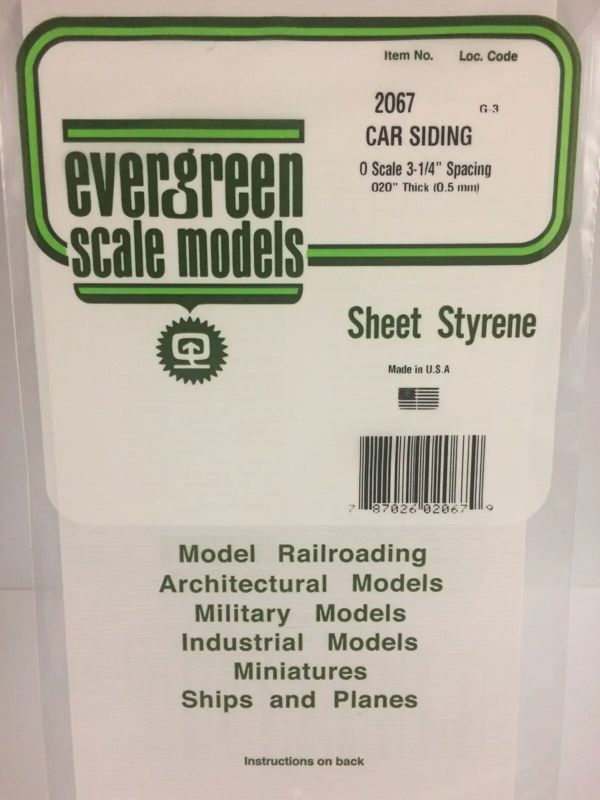 Evergreen White Polystyrene O-Scale Car Siding Sheet 0.02 x 12 x 24" / 0.5mm x 30cm x 61cm (1)