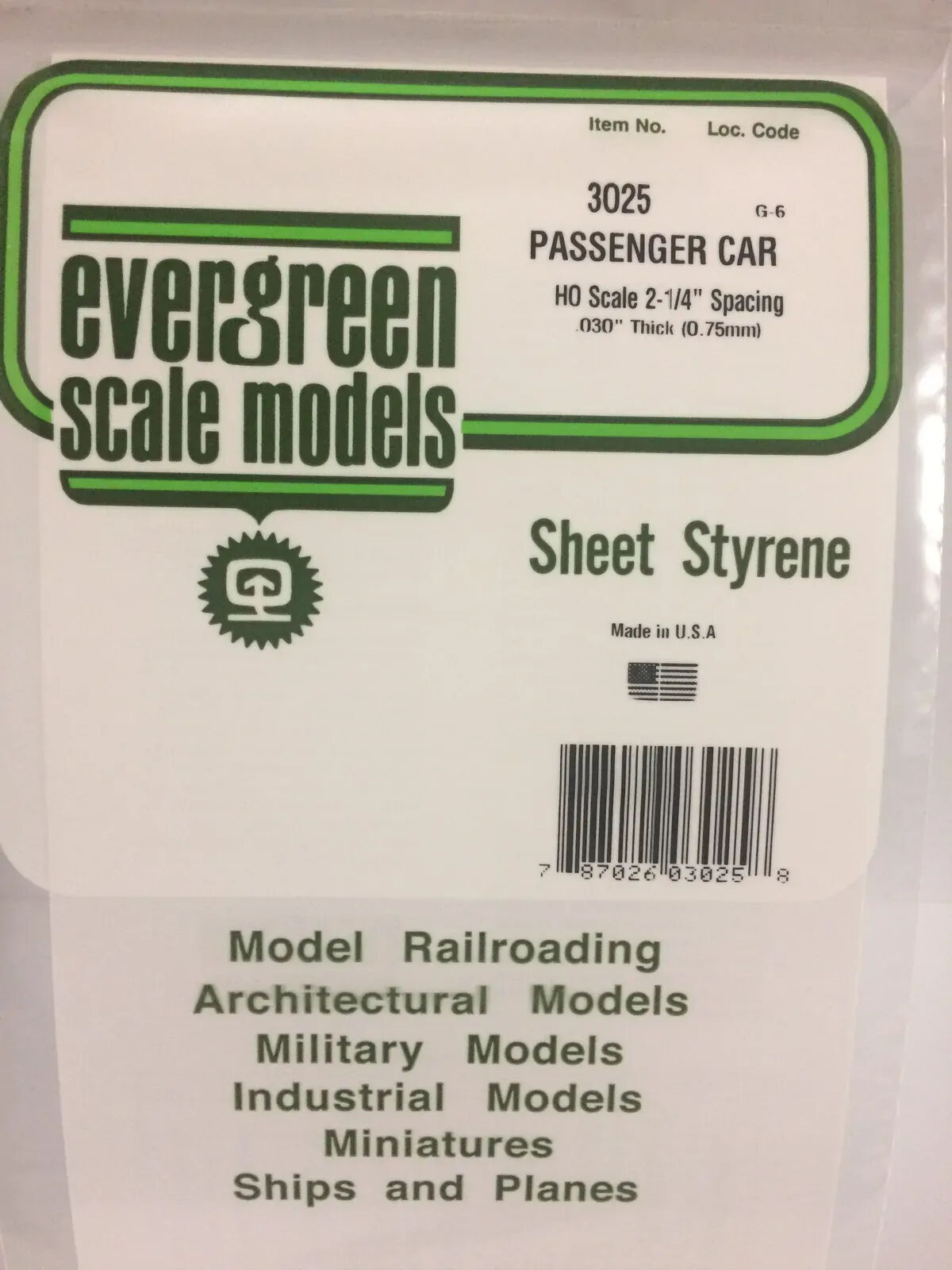 Evergreen White Polystyrene HO-Scale Siding 0.020 x 12 x 24" / 0.51mm x 30cm x 61cm (1)
