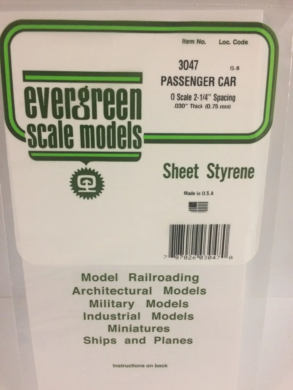 Evergreen White Polystyrene O-Scale Siding 0.020 x 12 x 24" / 0.51mm x 30cm x 61cm (1)