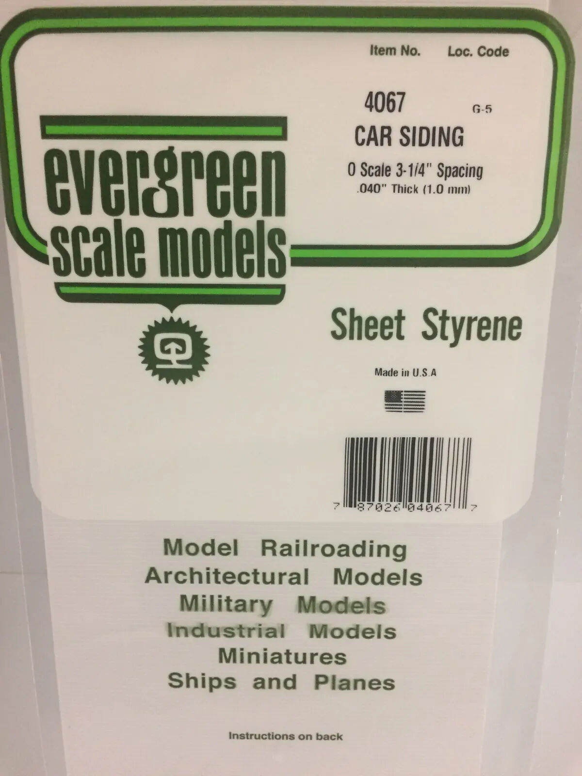 Evergreen White Polystyrene O-Scale Car Siding Sheet 0.040 x 12 x 24" / 1mm x 30cm x 61cm (1)