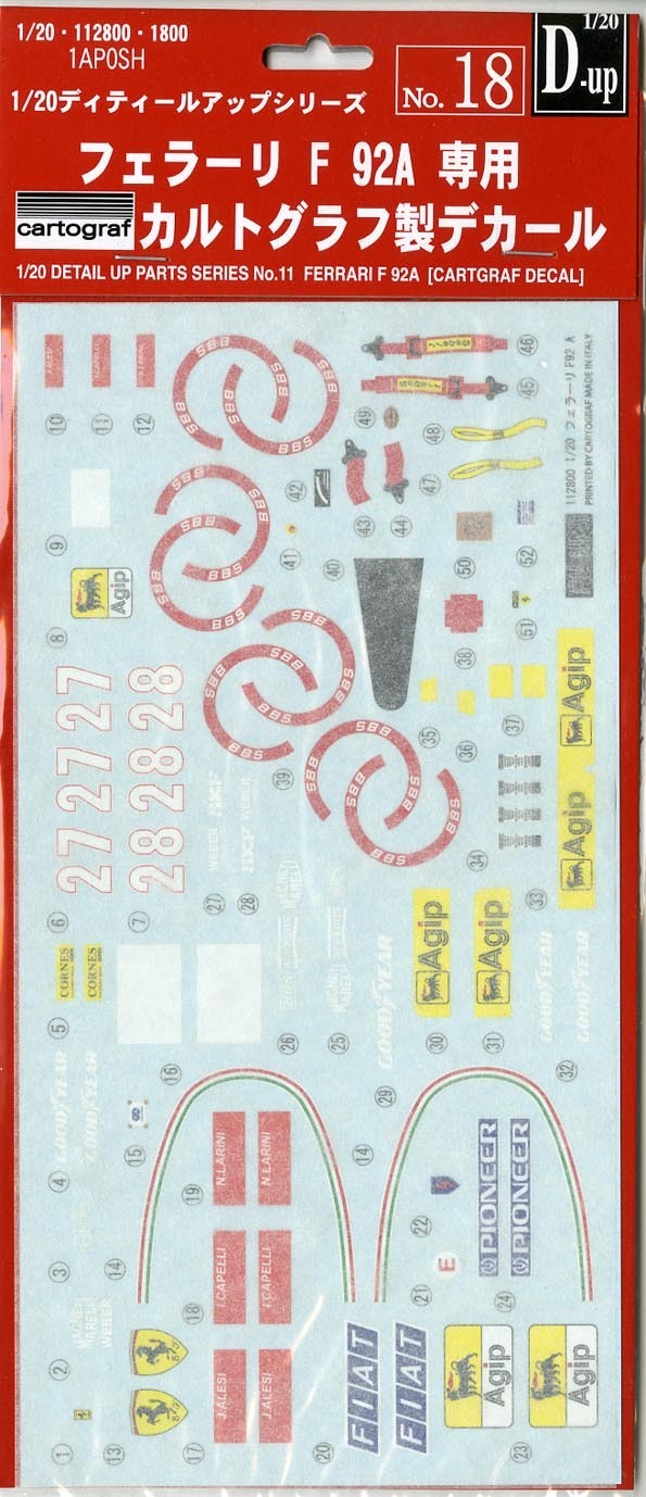 FUJ11280 Fujimi 1/20 Ferrari F92A 1992 LATE Version Cartograf Decale (DUP-18) Plastic Model Kit [11280] Fujimi