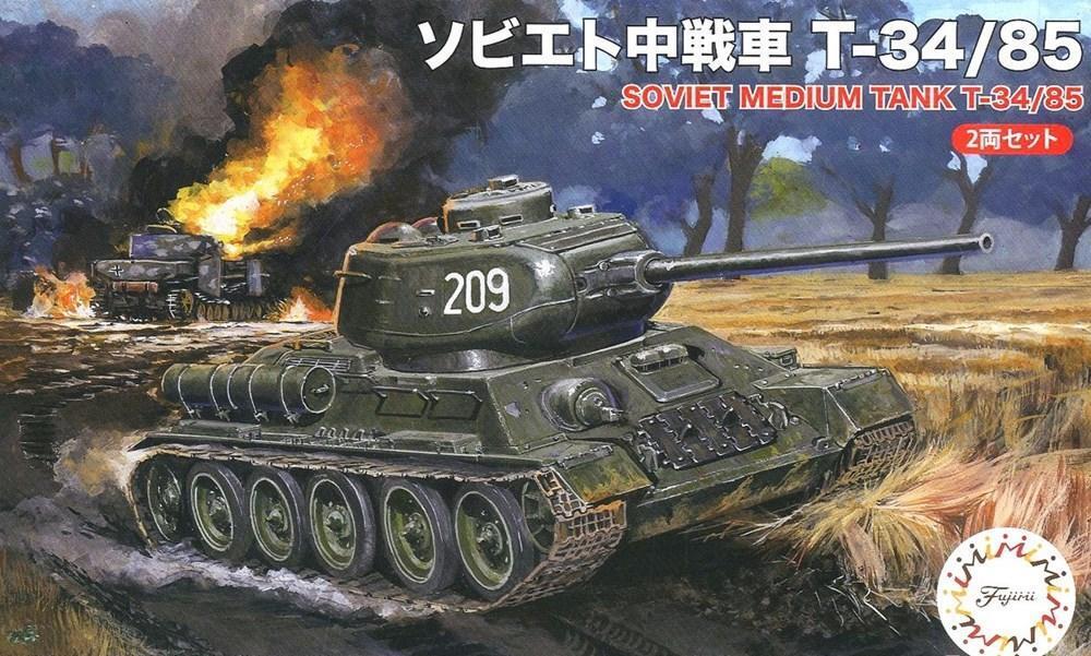 FUJ76242 Fujimi 1/76 Soviet T-34/85 (Set of 2) (SWA-34) Plastic Model Kit [76242] Fujimi