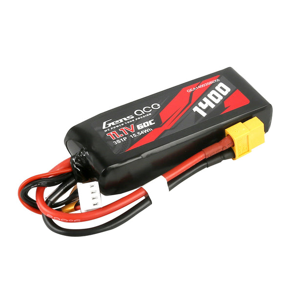 Gens Ace 3S 1400mAh 11.1V 60C Soft Case LiPo Battery (XT60)