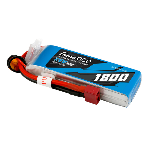 Gens Ace 2S 1800mAh 7.4V 45C Soft Case LiPo Battery (Deans)