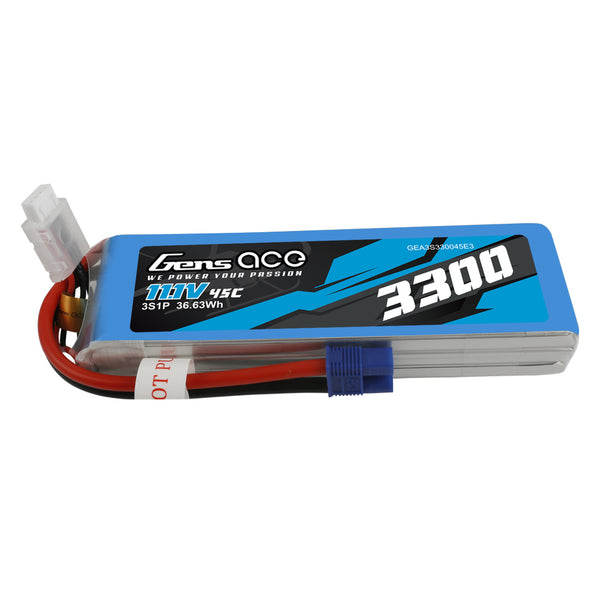 Gens Ace 3S 3300mAh 11.1V 45C Soft Case LiPo Battery (EC3)