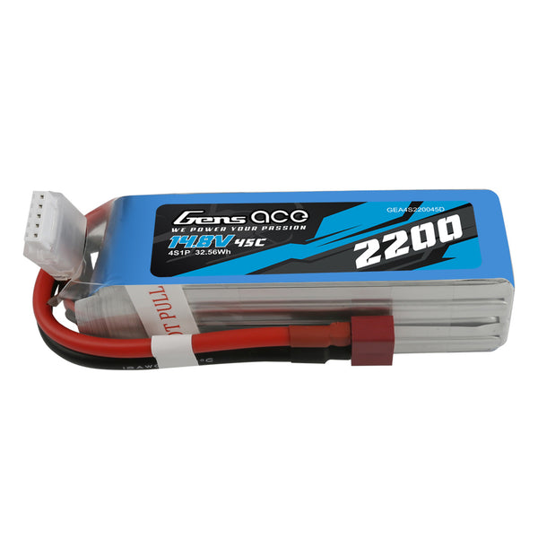 Gens Ace 4S 2200mAh 14.8V 45C Soft Case LiPo Battery (Deans)