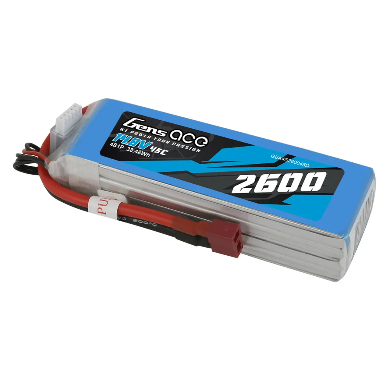 Gens Ace 4S 2600mAh 14.8V 45C Soft Case LiPo Battery (Deans) Gens Ace