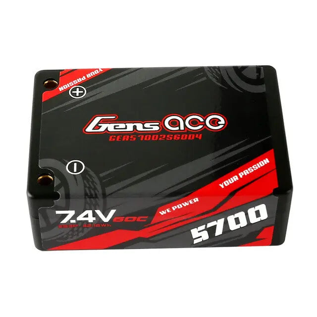Gens Ace 2S 5700mAh 7.4V 60C Hardcase/4mm bullet Saddle LiPo Battery (Deans) Gens Ace