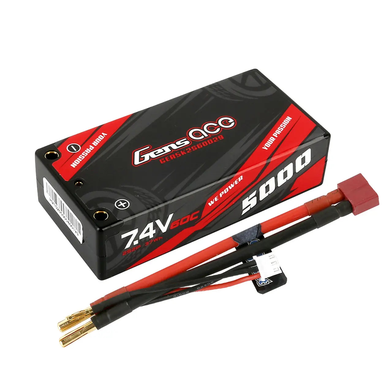 Gens Ace 2S 5000mAh 7.4V 60C Shorty Hardcase LiPo Battery (4.0mm bullet to Deans) Gens Ace