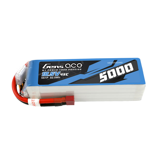 Gens Ace 5S 5000mAh 18.5V 45C Soft Case LiPo Battery (Deans)