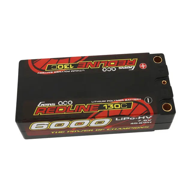 Gens Ace 2S Redline 6000mAh 7.6V 130C Shorty Hardcase HV LiPo Battery (5.0mm Bullet) Gens Ace
