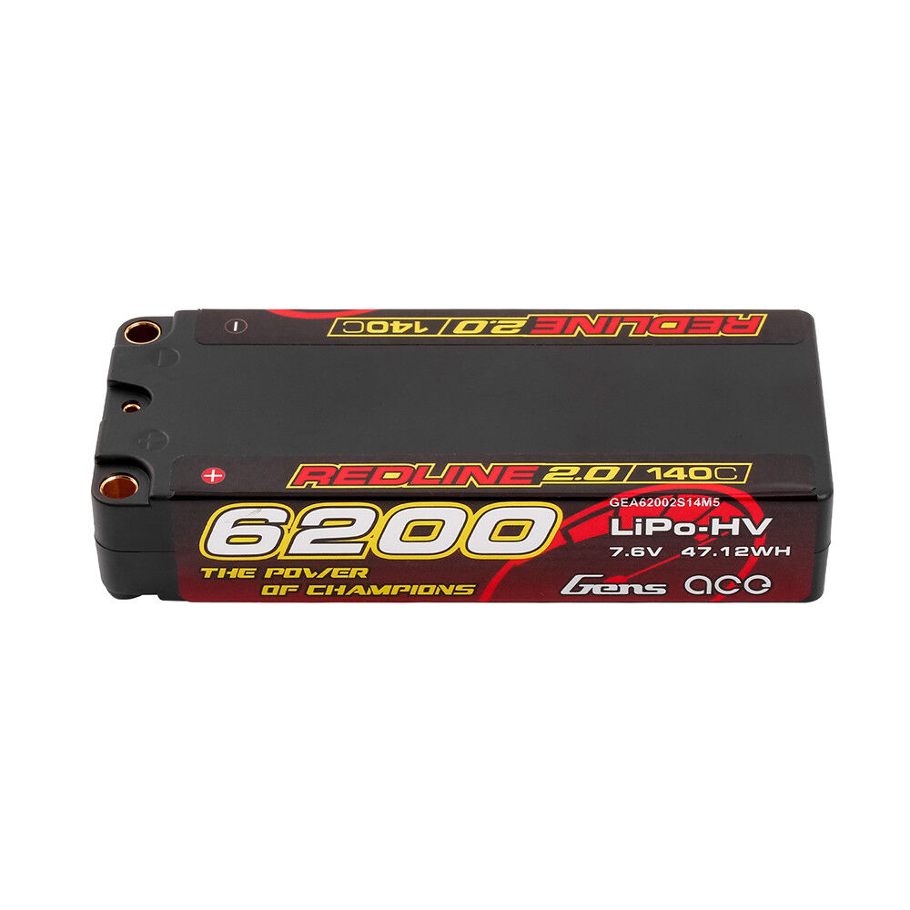 Gens Ace 2S Redline 2.0 6200mAh 140C 7.6V Hardcase LiPo Battery (5.0mm Bullet)