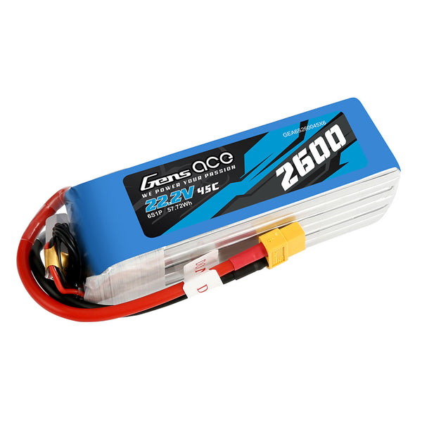 Gens Ace 6S 2600mAh 22.2V 45C Soft Case LiPo Battery (XT60)
