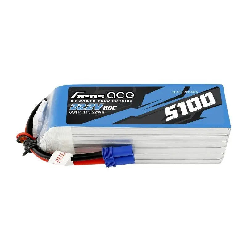 Gens Ace 6S 5100mAh 22.2V 80C Soft Case LiPo Battery (EC5) Gens Ace