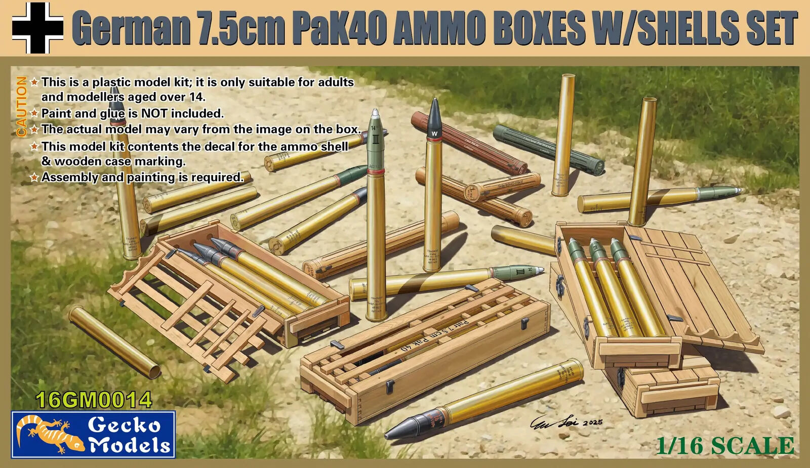 Gecko 1/16 German 7.5cm PaK40 AMMO BOXES WITH SHELLS SET Plastic Model Kit